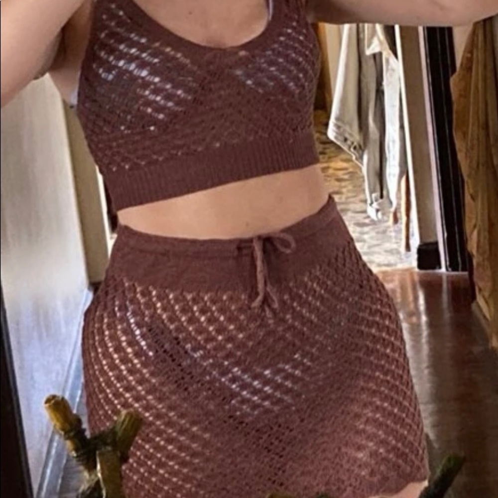 Brown halter top skirt set